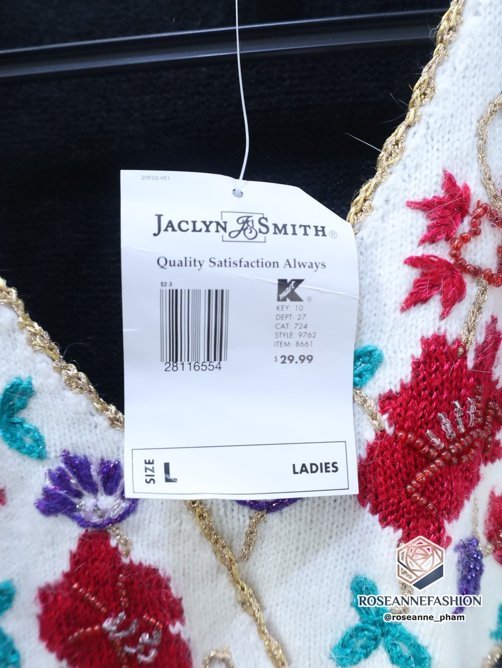 Jaclyn Smith NWT Floral Embroidered Sweater Vintage Sz L - Picture 3 of 7